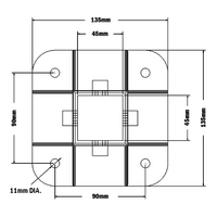 33-4545-0 MODULAR SOLUTIONS FOOT<br>45MM X 45MM (4) SIDED FOOT W/11MM FLOOR ANCHOR HOLES